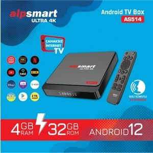 AS514 Android Tv Box Ses Komutlu Kumanda 4 GB Ram 64 GB Hafıza