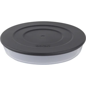 Borart Antrasit Plastik Kapaklı Sade Yuvarlak Küçük Cam Tepsi