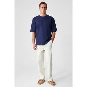 Dazmann Erkek Oversize Fit Bisiklet Yaka Kısa Kollu %100 Organik Pamuk Lacivert T-Shirt