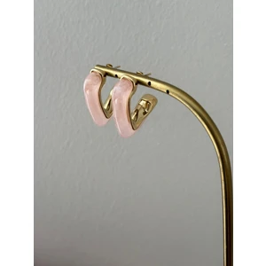 Pembe Mineli Üçgen Model Gold Çelik Küpe