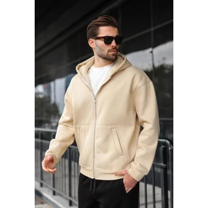 Bej Fermuarlı Kapüşonlu Erkek Hırka E7174