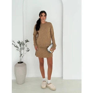 Ded Collection Kadın Yuvarlak Yaka Yumuşak Dokulu Uzun Kol Triko Kazak Etek Takım