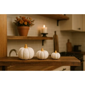 Atölye Beyaz Modern Ev Dekorasyonu Kabak Seti (3’lü, Beyaz-Altın)