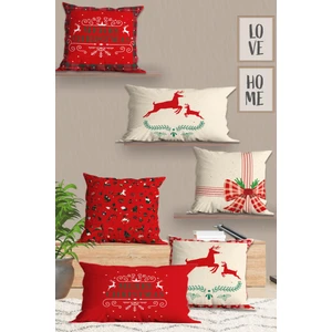 Belle Benoit 6’li Yılbaşı Desenli, Dikdörtgen, Çift Tarafı Dijital Baskı, Yastık Kılıfı,kırlent Kılıfı, Fermuarlı