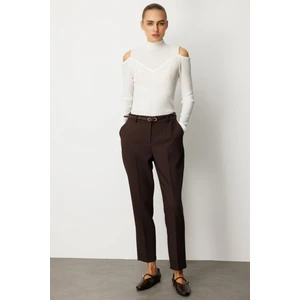 Kadın Beli Kemerli Dar Paça Pantolon 1013 Kahverengi