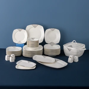 New Yasemin Porselen 60 Parça 12 Kişilik Yarım Kare Yemek Takımı Platin