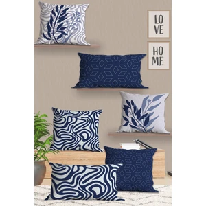 Belle Benoit 6’li Lacivert Beyaz, Dikdörtgen, Çift Tarafı Dijital Baskı, Yastık Kılıfı,kırlent Kılıfı, Fermuarlı