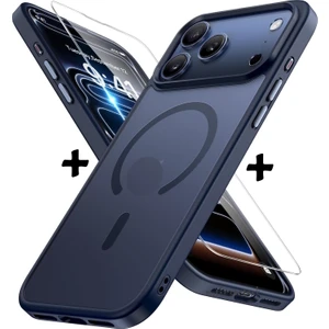 M.TK Moveteck Apple iPhone 17 Pro Max Kılıf Mat Magsafe Şarj Özellikli Hassas Butonlu Yumuşak Renkli Kenarlı + Ekran Koruyucu Cam Set 2in1