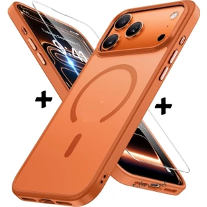 M.TK Moveteck Apple iPhone 17 Pro Kılıf Mat Magsafe Şarj Özellikli Hassas Butonlu Yumuşak Renkli Kenarlı + Ekran Koruyucu Cam Set 2in1