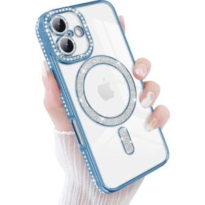 M.TK Moveteck Apple iPhone 17 Kılıf Simli Taşlı Lens Korumalı Arkası Şeffaf Kenarı Renkli Parlak Magsafe Kapak