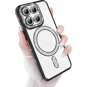 M.TK Moveteck Xiaomi Mi 14T Pro Kılıf Simli Taşlı Lens Korumalı Arkası Şeffaf Kenarı Renkli Parlak Magsafe Kapak