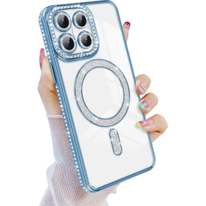 M.TK Moveteck Xiaomi Mi 14T Pro Kılıf Simli Taşlı Lens Korumalı Arkası Şeffaf Kenarı Renkli Parlak Magsafe Kapak