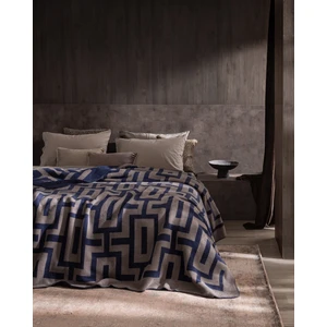 Madame Coco Corveau Çift Kişilik Jakarlı Pamuklu Battaniye - Lacivert/kahve