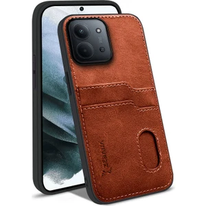 Xiaomi Redmi 15C Uyumlu Kılıf Zebana Kartlıklı Lüx Deri Kılıf Kahverengi