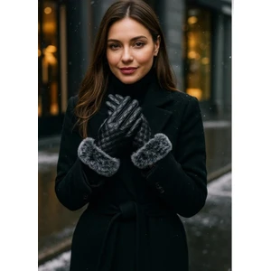 Zeynep Keskin Design Kadın Siyah Deri Kürk Detaylı Eldiven