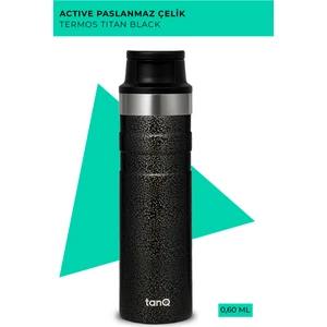 Ömür Boyu Garantili Active Plus Paslanmaz Çelik Termos Titan Black 600 ml - (20 Oz)