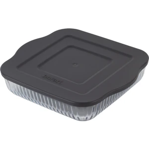 Antrasit Plastik Kapaklı Optik Desenli Küçük Kare Cam Tepsi