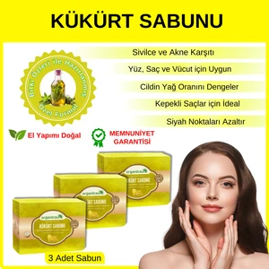 Doğal Kükürt Sabunu 140 gr x 3 Adet Tüm Cilt Tipleri Için Antioksidan ve Yenileyici Etkili