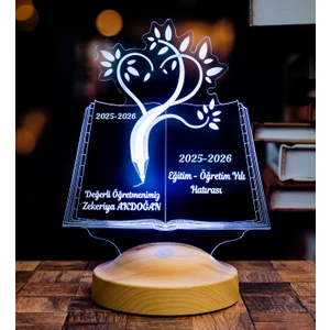 Öğretmenler Günü Hediyesi 3D LED Lamba - Mezuniyet Hatırası, İsimli Öğretmene Hediye, Kitap Tasarımlı Sevgili Öğretmenim Masa Lambası