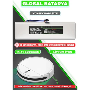 Global Batarya Xiaomi Mi Vacuum Mop 1c 2in1 Akıllı Robot Süpürge Bataryası 14.4V 3200MAH Li-Ion Pil (Yüksek Kapasite)
