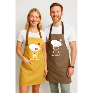 Kumaş Mutfak Önlüğü Seti 2'li Leke Tutmaz Su Itici %65 Pamuk %35 Polyester Kadın - Erkek Chef Şef Önlük