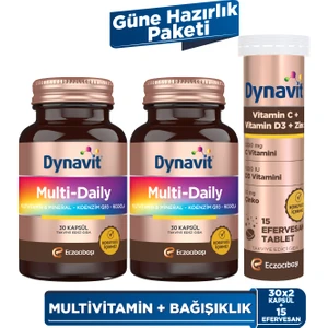 MultiDaily 30 Kapsül x2 + Vitamin C Vitamin D3 Çinko 15 Efervesan - Güne Hazırlık Paketi