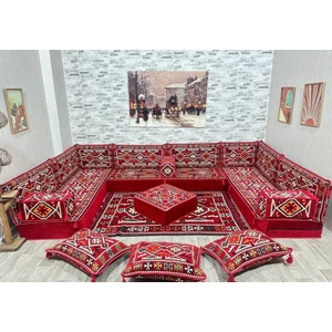 Şark Köşesi Anadolu Desenli Minder Takımı Konsept Kırmızı 19 Parça