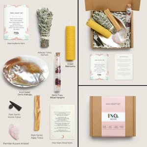 Inka Heart Ritüel Seti – Pembe Kuvars, Palo Santo, Adaçayı, Deniz Tuzu, Balmumu
