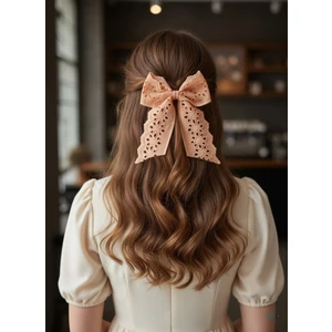 El Yapımı Fistolu Şeftali Rengi Turuncu Fiyonk Toka, Fisto Toka, Kına Nikah Davet Balo Toka