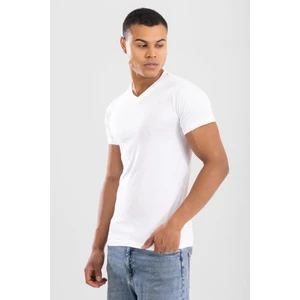 Erkek V Yaka Pamuklu Fanila Tişört Beyaz