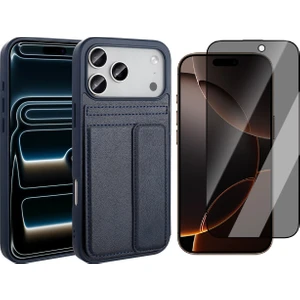 Apple iPhone 17 Pro Kılıf PU Deri Kartlıklı Zore Sevilla Kapak + Hayalet Cam Ekran Koruyucu