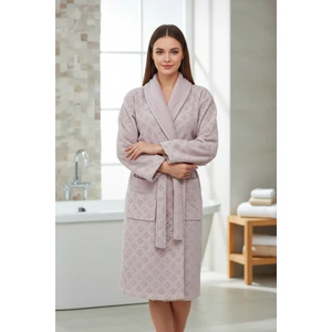 Kadife Jakarlı Kadın Bornoz Hazelnut L