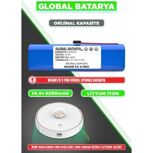 Global Batarya Wiami Fx9 Pro Uyumlu Akıllı Robot Süpürge Bataryası 14.4V 5200MAH Li-Ion Pil (Orijinal Kapasite)
