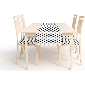 Puantiye Desen , Dijital Baskı , Çift Taraflı , Süngerli Fermuarlı 4 Adet Sandalye Minderi ve 1 Runner Mutfak Bahçe Yemek Masası 5li Set