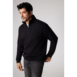 Altınyıldız Classics Erkek Siyah Standart Fit Normal Kesim Içi Polarlı Dik Bato Yaka Pamuklu Sweatshirt