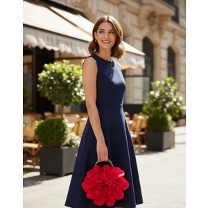 Kırmızı Kumaş Gold Metal Saplı Gül Çiçek Çanta El  Çantası Abiye Günlük Şık Kadın Çantası