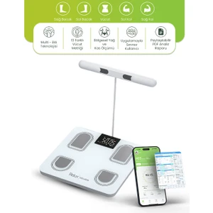 RBS6000 Akıllı Vücut Analiz Tartısı –Bebek & Evcil Hayvan & Atlet Modu, 8 Elektrot BIA Teknolojisi, Yağ, Sıvı, Kas, Kilo Ölçer