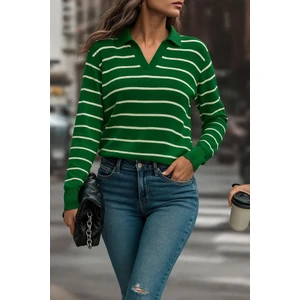 Mç Plus Kadın Uzun Kollu V Yaka Çizgili Triko Bluz