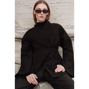 Aroa Bağlamalı Kaşe Ceket Siyah