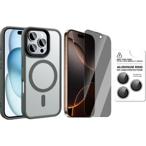 iPhone 16 Pro Max Kılıf Mat Arka Yüzey Wireless Şarj Özellikli Zore Flet M-Safe Kapak + Safir Kamera Lens + Hayalet Ekran Koruyucu