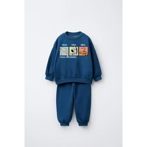 Erkek Çocuk Pamuklu Lacivert Magu And Friends Baskılı Sweatshirt Eşofman Takımı