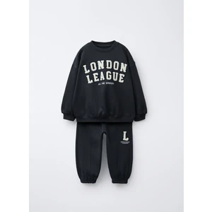 Erkek Çocuk Pamuklu Lacivert London League Yazılı Eşofman Takımı - Kolej Tarzı Spor Model