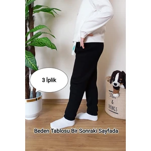 Vip Bera Tekstil Çocuk Siyah 3 Iplik Şardonlu Paçası  Lastikli Kışlık Eşofman Altı