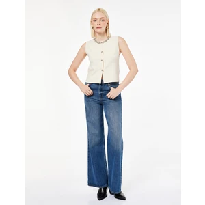 Düğmeli Bisiklet Yaka Taşlı Triko Yelek