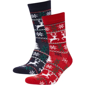 Erkek Yılbaşı Temalı 2'li Pamuklu Uzun Çorap E2448AXNS