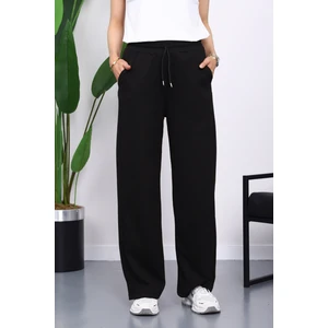 İmaj Butik Siyah Bel Lastikli İki İplik Palazzo Eşofman Alt