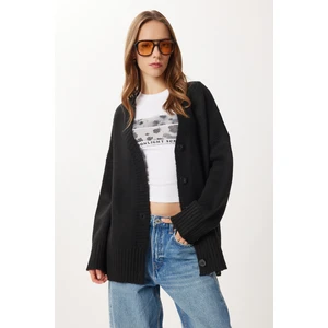 Happiness İstanbul Oversize Düz Örgü Triko Hırka LNF0027 Siyah