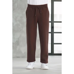 Baggy Kalıp 3 İplik Şardonlu Erkek Eşofman Altı - Kahve