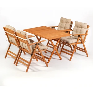 Meya Dekor Minderli Loretta Masa Sandalye Seti 4+1 Ahşap Bahçe Balkon Teras Katlanır Set