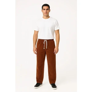 Erkek Fitilli Kadife Cepli Buggy Pantolon Oversize Rahat Kalıp - Kahverengi